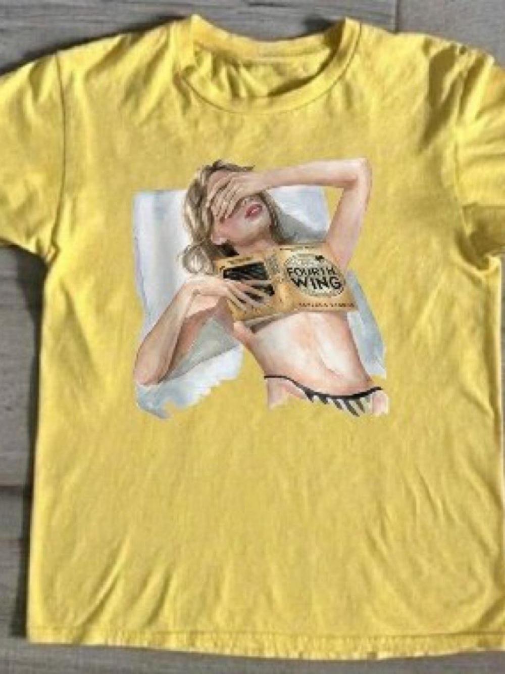 Gildan Yellow Graphic Tee with Pinup Reading Illustration